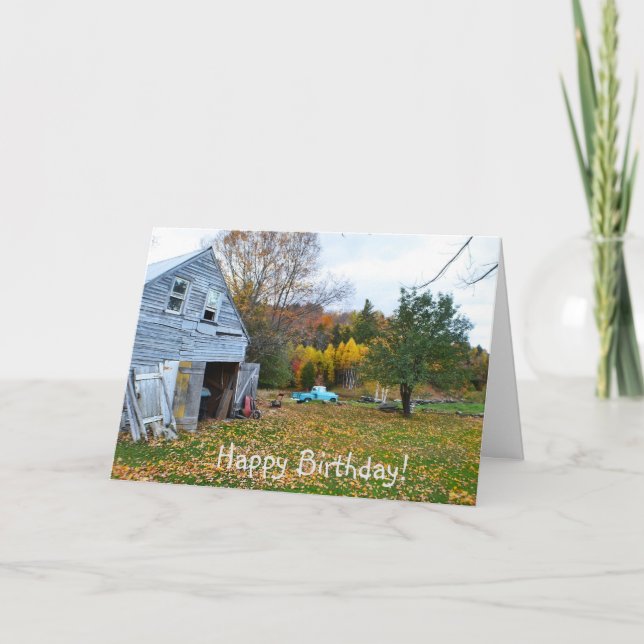 Vintage Blue Truck and Barn Birthday Card (Front)