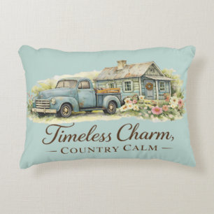 Vintage Blue Truck Cottage Wildflower Calm Accent Pillow