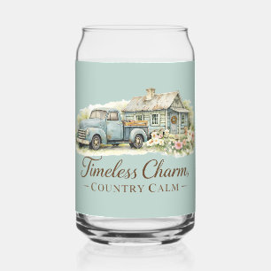 Vintage Blue Truck Cottage Wildflower Calm Can Glass