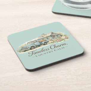 Vintage Blue Truck Cottage Wildflower Calm Coaster