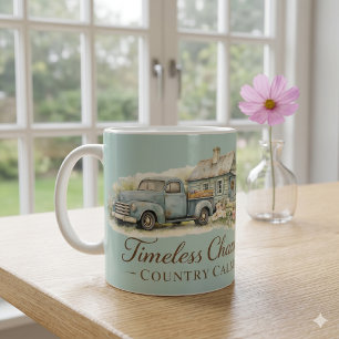 Vintage Blue Truck Cottage Wildflower Calm  Coffee Mug
