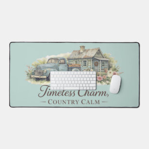 Vintage Blue Truck Cottage Wildflower Calm Desk Mat