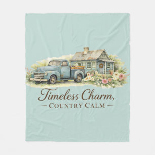 Vintage Blue Truck Cottage Wildflower Calm Fleece Blanket