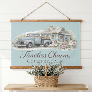 Vintage Blue Truck Cottage Wildflower Calm Hanging Tapestry