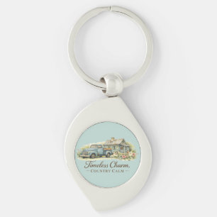 Vintage Blue Truck Cottage Wildflower Calm Keychain