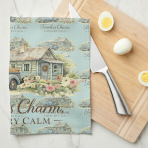 Vintage Blue Truck Cottage Wildflower Calm Kitchen Towel