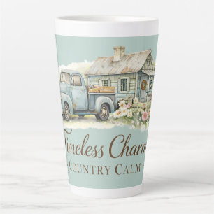 Vintage Blue Truck Cottage Wildflower Calm Latte Mug