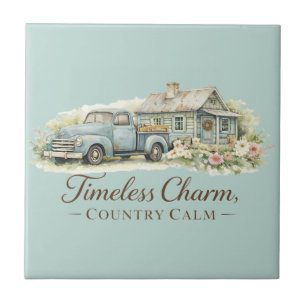 Vintage Blue Truck Cottage Wildflower Calm Tile