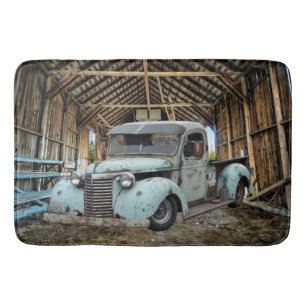 Vintage Blue Truck Rustic Barn Bath Mat