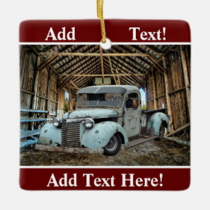 Vintage Blue Truck Rustic Barn Ceramic Ornament