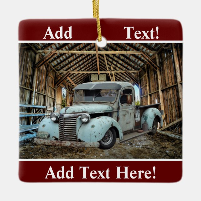 Vintage Blue Truck Rustic Barn Ceramic Ornament (Front)