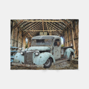 Vintage Blue Truck Rustic Barn Fleece Blanket