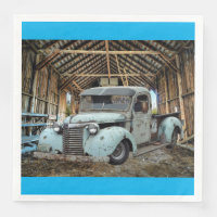 Vintage Blue Truck Rustic Barn