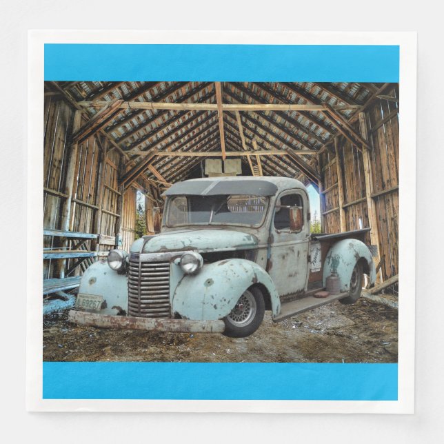 Vintage Blue Truck Rustic Barn Napkin (Front)