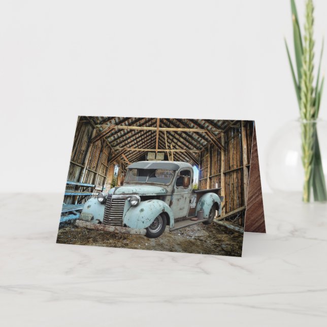 Vintage Blue Truck Rustic Barn Thank You Card (Front)