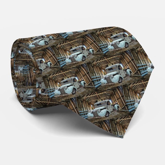 Vintage Blue Truck Rustic Barn Tie (Rolled)