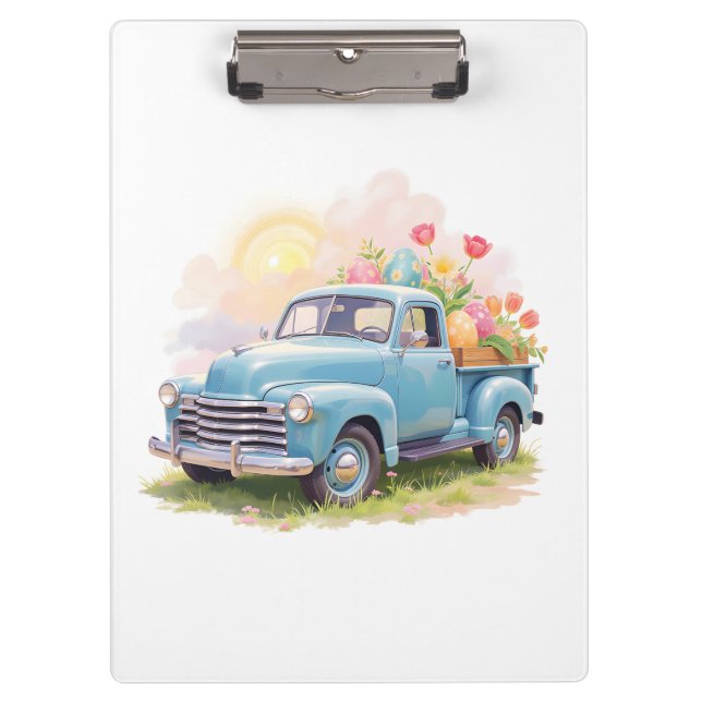 Vintage Blue Truck with Easter Eggs & Tulips Clipboard (Front)