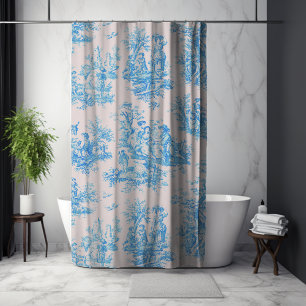 Vintage Blue Turquoise Floral Toile de Jouy