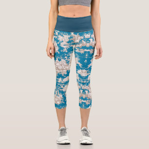 Vintage blue turquoise toile de jouy monogram capri leggings