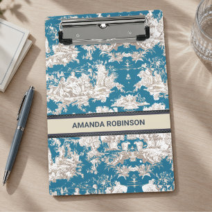 Vintage blue turquoise toile de jouy monogram mini clipboard