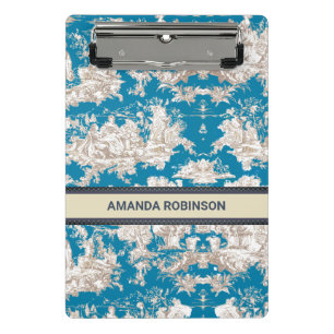 Vintage blue turquoise toile de jouy monogram mini clipboard