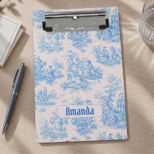 Vintage Blue Turquoise Toile Jouy Monogram Mini Clipboard