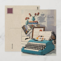 Vintage Blue Typewriter Desk Personal Retro