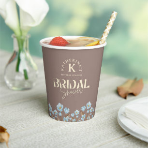 Vintage Blue Watercolor Floral Bridal Shower Paper Cups