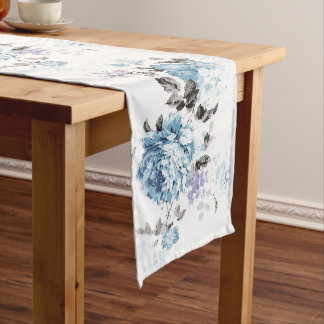 Vintage Blue Watercolor Floral Table Runner