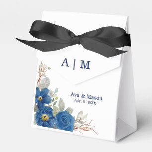 Vintage blue watercolour floral wedding favor box
