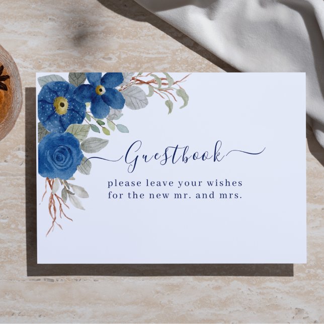 Vintage blue watercolour floral wedding guest book (Creator Uploaded)