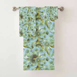 Vintage Blue Wattle and Eucalyptus Bath Towel Set