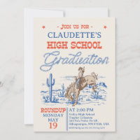 Vintage Blue Western Desert High School Graduation