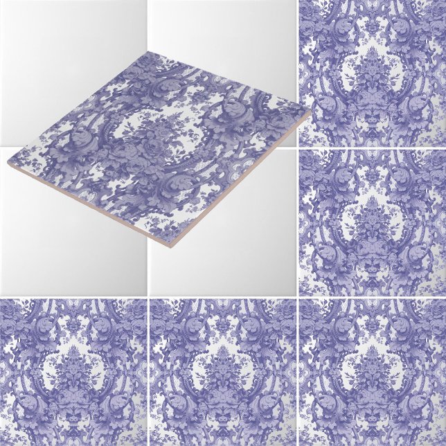 Vintage Blue & White Baroque Rococo Roses Pattern Tile (Creator Uploaded)