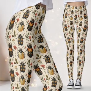 Vintage Blue White Birds Jade Floral Red Botanical Leggings