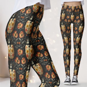 Vintage Blue White Birds Jade Floral Red Botanical Leggings