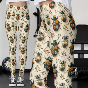 Vintage Blue White Birds Jade Floral Red Botanical Leggings