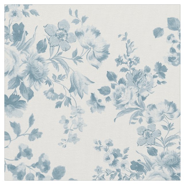 Vintage blue white bohemian elegant floral fabric (Close Up)