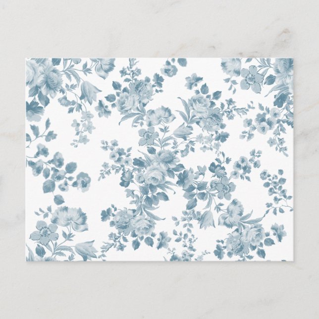 Vintage blue white bohemian elegant floral postcard (Front)