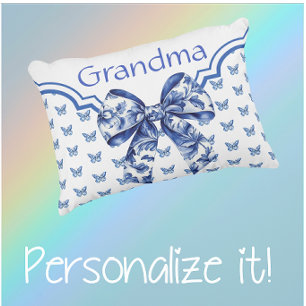 Vintage Blue White Butterfly Bow Personalized Accent Pillow