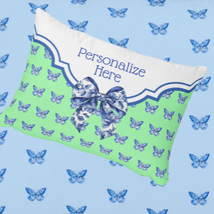 Vintage Blue White Butterfly Bow Personalized Accent Pillow