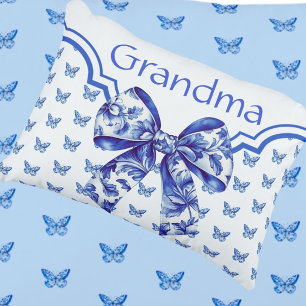 Vintage Blue White Butterfly Bow Personalized Accent Pillow