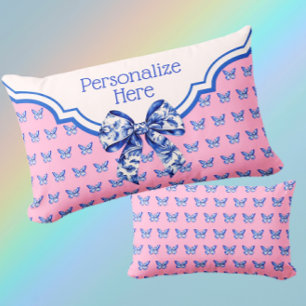 Vintage Blue White Butterfly Bow Personalized Lumb Lumbar Pillow