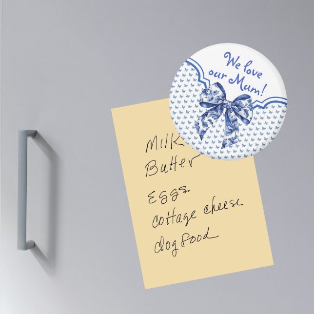 Vintage Blue White Butterfly Bow Personalized Magnet (Personalize this magnet for someone special!)