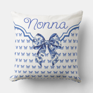 Vintage Blue White Butterfly Bow Personalized Throw Pillow