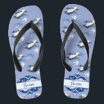 Vintage Blue White Chinoiserie Crane Wedding Groom Flip Flops<br><div class="desc">The design features vintage chinoiserie pattern of flying cranes in blue and white colour and a classic wedding words typography. It's great for the groom, adding a stylish dose of glam to your chinoiserie chic wedding day, bachelorette party, or other celebration. ♥Customize it with your text by using the template fields. ♥ If...</div>