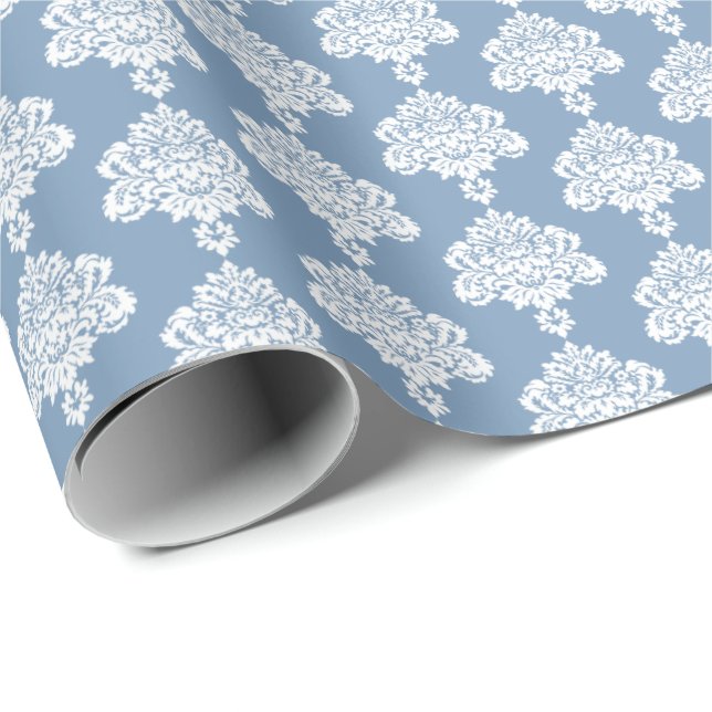 Vintage Blue | White Damask Wrapping Paper (Roll Corner)