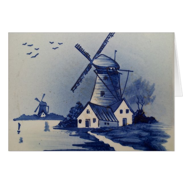 Vintage Blue White Delft Windmill (Front Horizontal)
