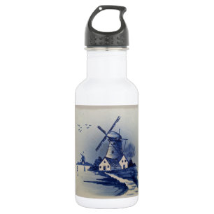 Vintage Blue White Delft Windmill 532 Ml Water Bottle