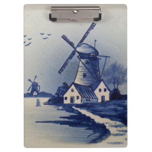 Vintage Blue White Delft Windmill Clipboard